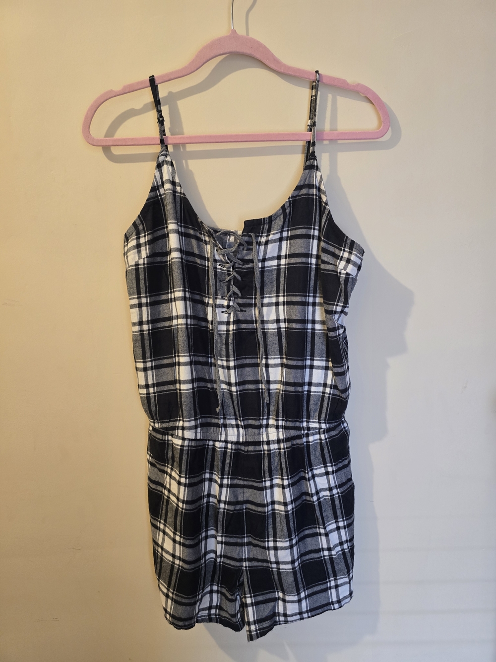 Aerie Women’s Black Plaid Sleepover Romper Pajama Lounge Large